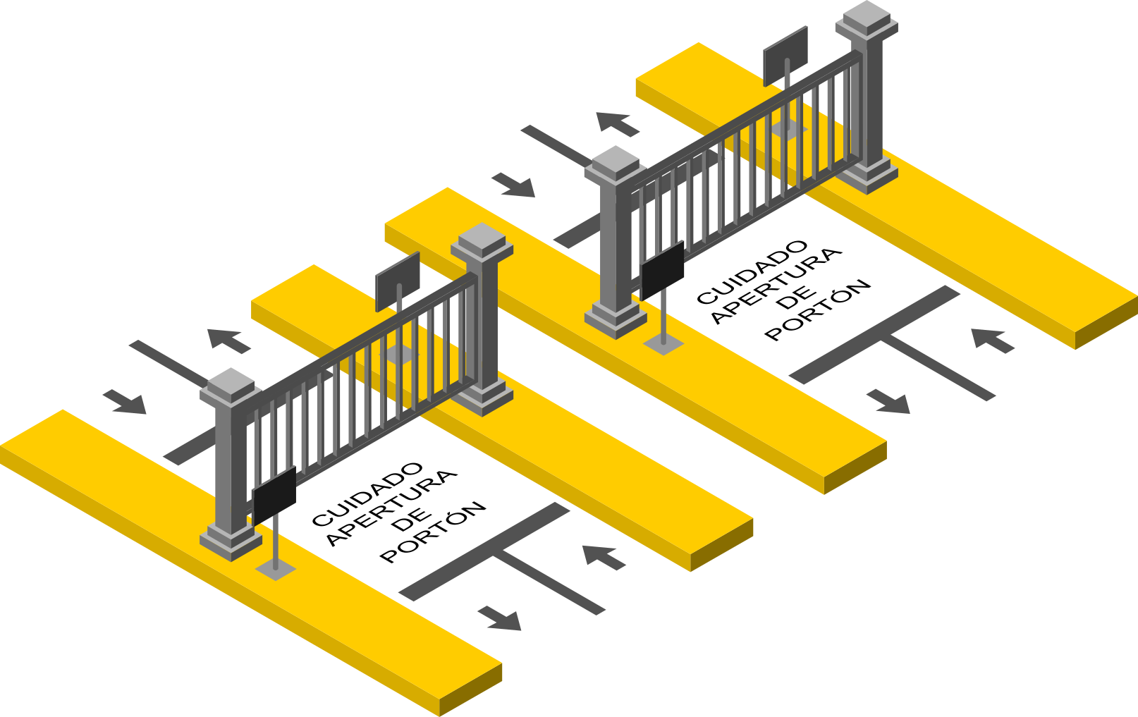 Solución de cuatro carriles con portón eléctrico y tags