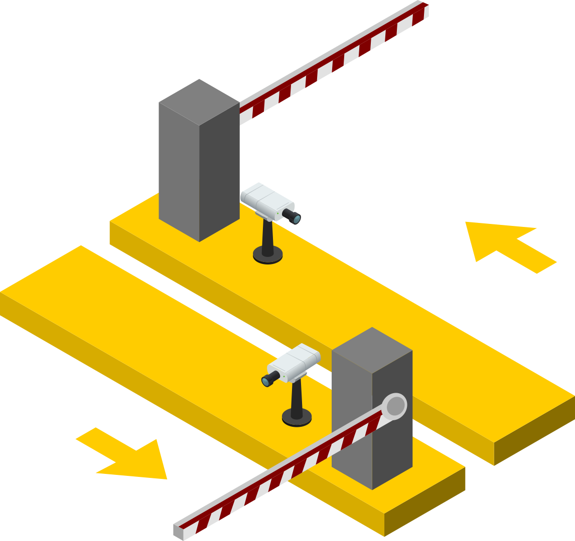 Solución de dos carriles con barrera vehicular y lector de placas